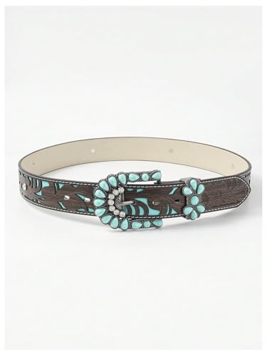 Women's Turquoise Genuine Leather Belt Western Embossed Country Waist Belt2