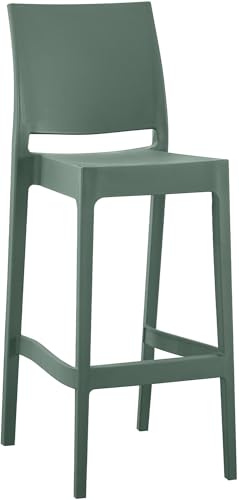 CLP Taburete Alto Exterior apilable Flamur, Taburete de jardín de plástico Resistente a la Intemperie y a los Rayos UV, soporta hasta 150 kg, Color:Oliva