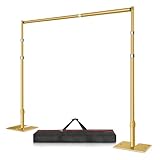 8.5x10 Pipe and Drape Stand Kit, Heavy Duty Backdrop Stand Adjustable, Sturdy Metal Back Drop Decoration Frame with Flat Base for Parties, Flower Wall, Wedding, Event,Trade Shows, Photo Shoot- Gold
