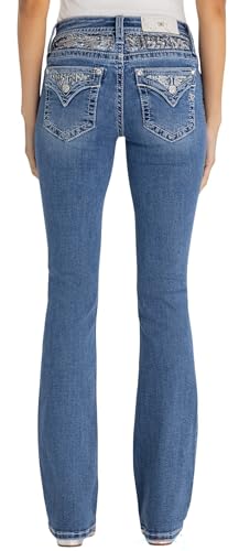 Miss Me Women's Silver Echo Blues Mid Rise Bootcut Jeans with Faux Flap Pockets