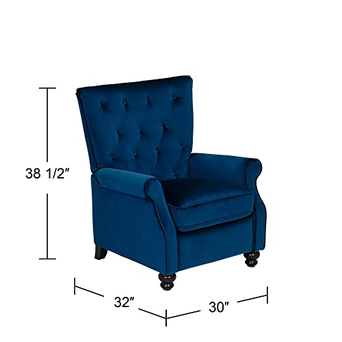 Studio 55D Bryce Rich Blue Recliner Chair Armchair Comfortable Push Manual Reclining Footrest Adjustable Upholstered Tufted Back For Bedroom Living Room Reading Home Relax Office #TOP2