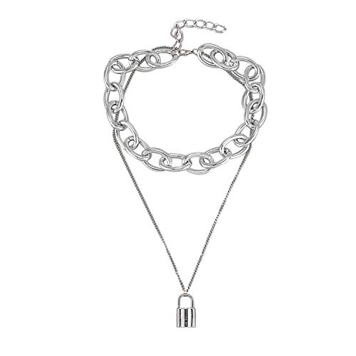 WOVELOT Cadenas Cha?Ne Chunky Cha?Ne avec Serrure Pendentif Colliers Punk Hiphop de la Mode Gothique