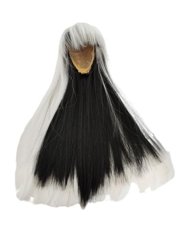 1/4 bjd Wig Head Circumference 7-8inch(18-19cm) high Temperature Fiber Diagonal Bangs Long Straight Hair White Above and Black Below