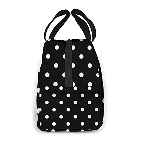 Black And White Polka Dot Portable Insulated Lunch Tote Bag Reusable Lunch Box For Men, Women And Kids #TOP2