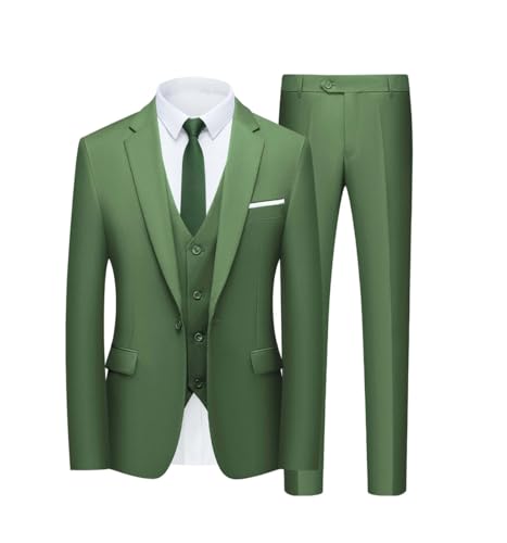 Pohullan Men Wedding 3 Piece Suit Slim Solid Business Office Suits Large Sizeblazer+ Pants + Vest