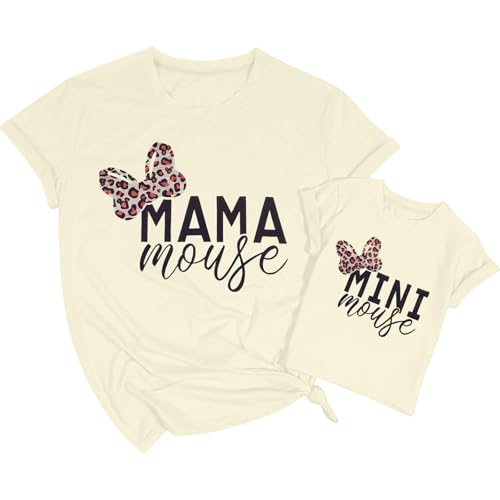Image of Mommy and Me Matching Shirt Outfit Mama Mini Leopard Love Heart Tshirt Mom Daughter Family Matching Set Clothes