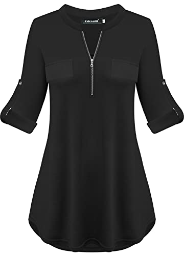 Odosalii Büro Kleidung Damen Business Bluse V-Ausschnitt Reißverschluss Shirt Locker Tops Frühling