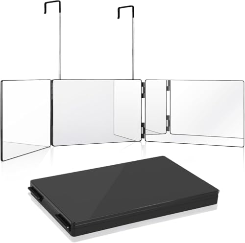 GOQELK 3 Way Mirror - 360 Mirror, Shaving with Adjustable Height, Self Cut Hair Foldable & Portable Design for Barber Three Way Mirrors,Coloring, Braiding, and Makeup Application