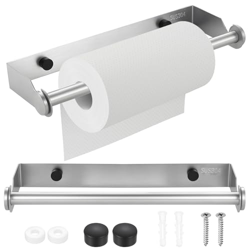 Stainless Steel Kitchen Roll Holder Wall Mounted, Kitchen Paper Roll Holder Wall Mounted Paper Towel Holders for Kitchens Bathrooms Living Rooms, with Screw Accessories (Silver)