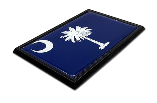 Image of Elektroplate Premium South Carolina SC State Flag with Palmetto Tree All Metal Black Frame Chrome Emblem for Cars, Trucks, and All Auto | Universal Fit at 2.5 inch x 3.8 inch | Weatherproof