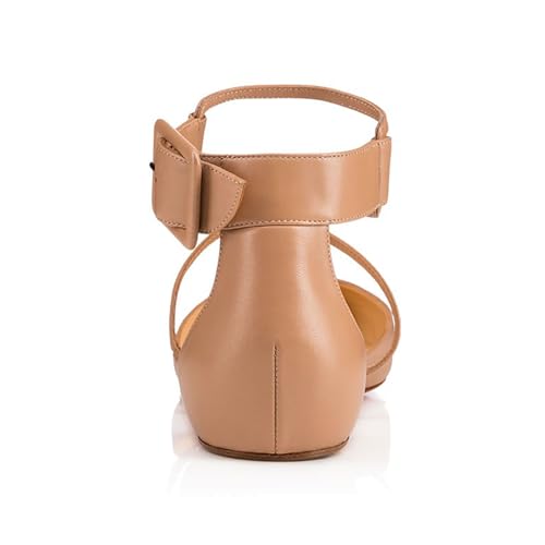 Fashion Cross Ankle Strap Buckle Flat Shoes for Women, Comfort Suede Daily Work Flat Low Heel, Elegant Side Hollow Walk Dress Drive Flat Shoes4