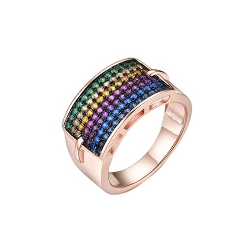 Anillo de plata 925, anillo de plata esterlina 925 de moda con cristales de colores en oro rosa para bodas, fiestas de Navidad