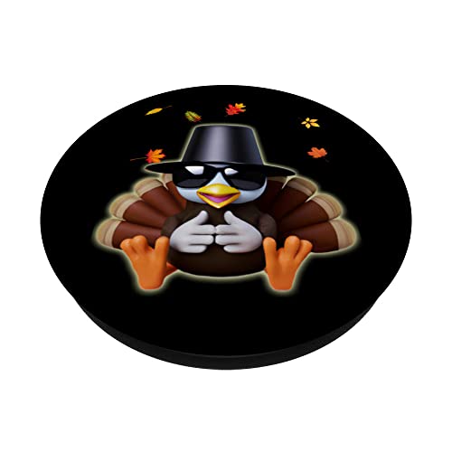 Turkey Pilgrim Hat Sunglasses Foliage Confidence Hand Sign PopSockets Swappable PopGrip, Black - Image 2
