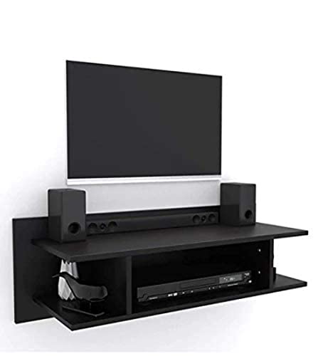 Image of Double Decker Setup Box Stand /Wall Shelf for Holding Speakers Game Console Brown MDF (Medium Density Fiber) Umbrish Black Wall Shelf
