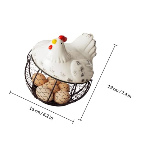 Cesta de almacenamiento para huevos elegante en hierro y cerámica clara UKCOCO 3