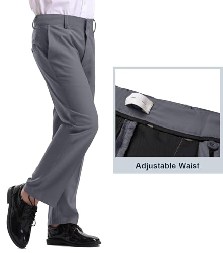 Image of Dreammonkey 4T-20Years Boys Flat Front Dress Pants Uniform Pants Adjustable Waistband for Toddler to Youth with Pockets