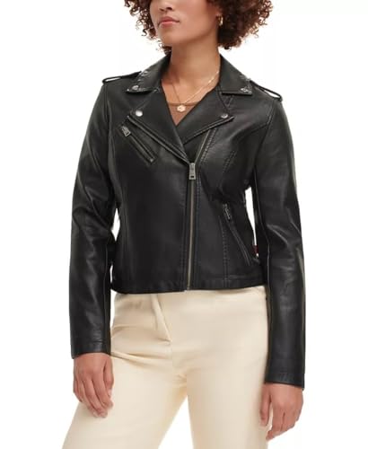 Levi's Women's Faux Leather Classic Motorcycle Jacket (Regular and Plus Sizes), BLACK, Medium