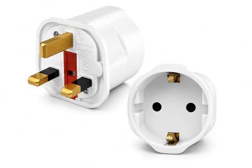MOBIBAY European to UK Plug Adaptor- 1 Pack Adapter EU to UK EURO 2 Pin to 3 Pin for Europe Schuko Travel Converter from France Italy Spain Germany to British Adapter- White