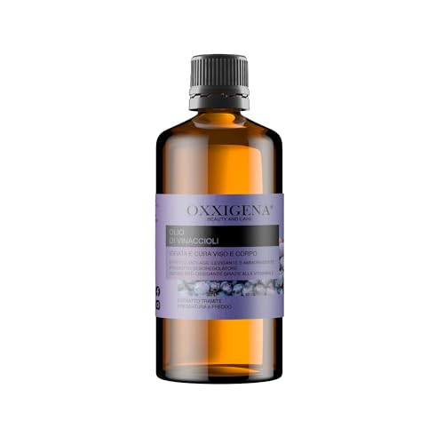 Oxxigena - Aceite de Semilla de Uva 100% Puro, Envase de 250 ml, Aceite de Acción Antioxidante, Ideal sobre la Piel para un Efecto Reafirmante, Tonificante y Antienvejecimiento
