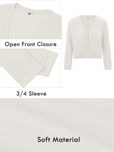 Women's 3/4 Sleeve Open Front Cardigan V-Neck Knit Cropped Bolero Shrug Sweater for Women2