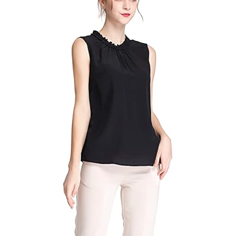 Womens Silk Tank Tops Sleeveless 6A Grade Mulberry Silk Tee Top Blouse Summer Elegant Casual Tank T Shirts Medium Black Cover