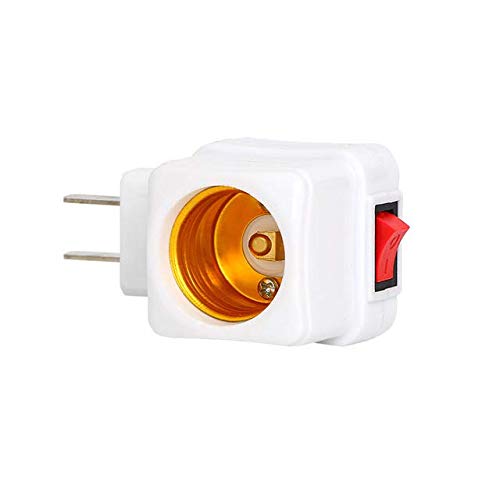 (2PACK) E26/E27 Socket Extension Adapter with Switch,Plug-in Light Socket,Convert Outlet to Light Bulb Socket,Standard Maximum Wattage 60W, Polarized Ivory