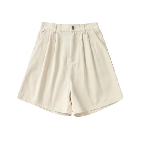 Short ample en coton femme taille haute pantalon court d'été large beige XL