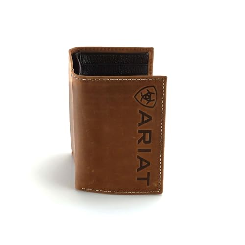 Ariat Western Mens Wallet Trifold Vertical Debossed Logo Brown A3545344