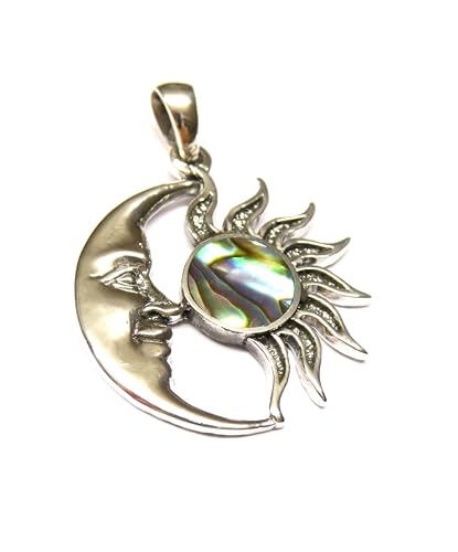 Pendentif en argent sterling soleil lune en nacre d'ormeau véritable - 4