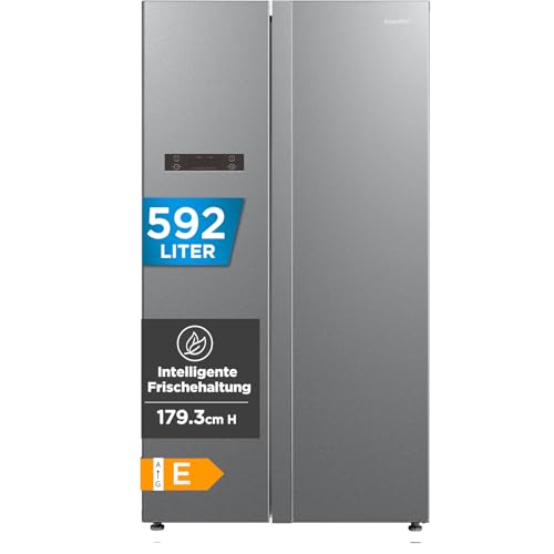 Comfee' Side-by-Side Kühl-Gefrierkombination 592 L | No Frost, Inverter Kompressor, 35 dB, Multi-Air-Flow | Platinum Fresh, Sensor & SuperCool | LED | Titan-Grau, RCS592LS01EU(E)