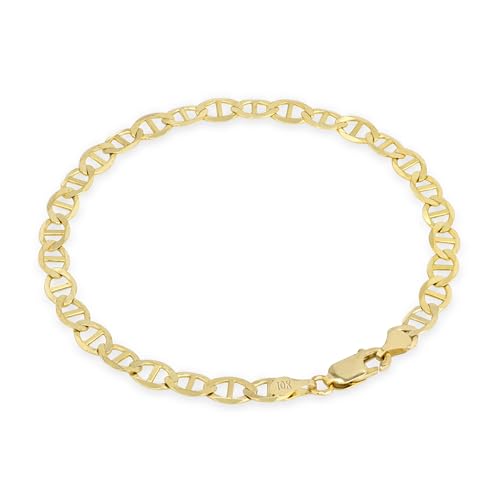 Nuragold 10k Real Yellow Gold Solid Mariner 4mm Chain Anchor Link Bracelet (7