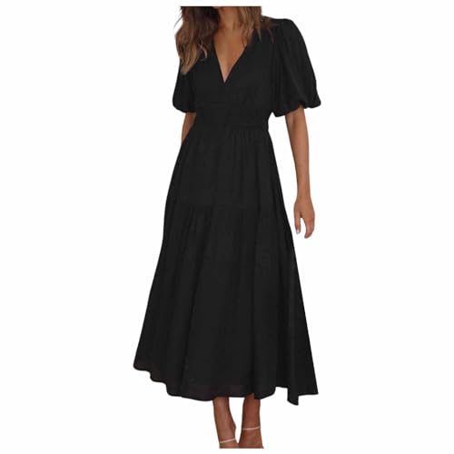 Robe d'été décontractée pour femme fluide à col en V et manches courtes