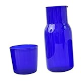 Yardwe Bedside Night Carafe Glass Mouthwash Bottle Tumbler Glass Set for Bedroom Handy Midnight Drink Water Juice Wine Heat and Cold Resistant (Blue)