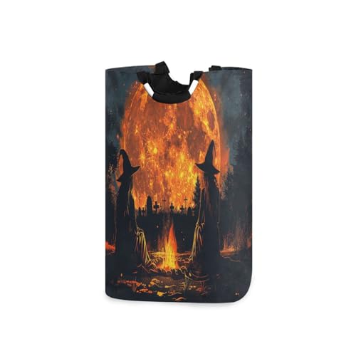 Jihqo Laundry Hamper Basket Halloween Flying Witch Collapsible Nursery Storage Bin Waterproof Clothing Baskets for Home Bedroom Bathroom Washing Room