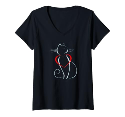 Femme T-Shirt J'aime Les Chats Col V T-Shirt avec Col en V