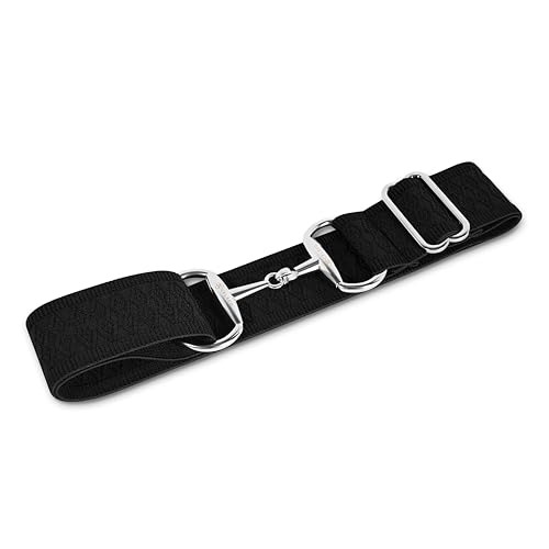 2-Inch Elastic Equestrian Belt Silver Snaffle Bit Buckle, Comfortable and Stretchable Horse Riding Accessory (Silver Buckle, Black Diamond Pattern Elastic Belt - 2 inch)