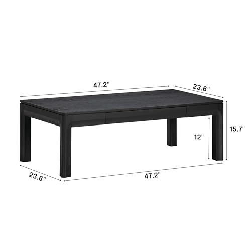 Image of Flow Modern Wooden Rectangle Coffee Table with Hidden Drawer - Waterproof & Heat Resistant, Burnt Black