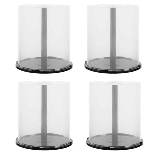 Garneck CD/DVD Cake Box Spindle, 4pcs Empty CD DVD Cake Box, CD/DVD Storage Bucket with Black Base, 100 Disc Clear Storage Box