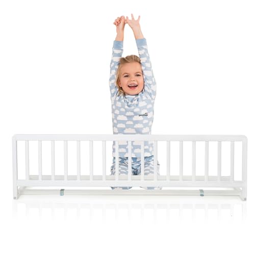 Geuther Bettschutzgitter Holz | Rausfallschutz Bett für Kinder | Bettgitter als Absturzsicherung Bett | Baby Rausfallschutz Elternbett, Rausfallschutz Kinderbett & Baby Bett in 140 cm Länge, Weiß