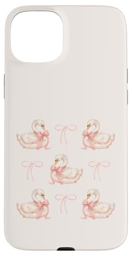 Coquette Swan & Pink Bows Cute Bird Love Soft Aesthetic �X�}�z�P�[�X iPhone 15 Plus �p