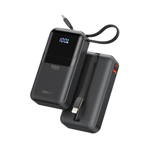 Image of PD 30W Fast Charging Portable iPhone Charger 10 000mAh Mini Size Power Bank with Built in USB C & Lightning Cable, LED Display, Travel Battery Pack for iPhone 16 /15 /14 /13 Series Samsung etc