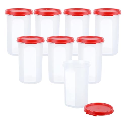 Image of SIMPARTE Smart Slim Storage Air-Tight Plastic Round Modular Container - for Juice, Dry Fruits - Stackable, BPA Free, Food Grade (585 ML, Red, Set of 8)