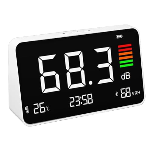 RoBeKaU 3 in 1 デシベルメーター、30-130dB 騒音デシベルメーター LED ディスプレイ騒音温度湿度計、騒音レベルメーター、教室、家庭、工場の騒音測定