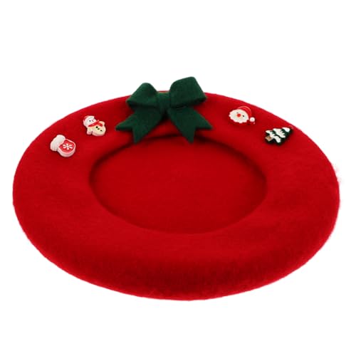 Ipetboom Boina navideña Sombrero de Boina para Mascotas Sombrero de Hongo Boinas de Punto para Mujer Sombreros de Boina de Frutas Boina para Perros Boina Dama de Lana Rojo