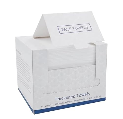 Thickened Disposable Face Towels 50 Count | Ultra-Soft, Biodegradable & Cruelty-Free | Dual-Texture 100% Viscose | Cleans Skin & Removes Makeup | For Skincare, Gym, Travel & More (10x12in)