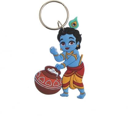 Teczest Doublesided Krishna Ji With Maakhan Matki/OMG Rubber Keychain | KeyHolder for Bike/Car/Home