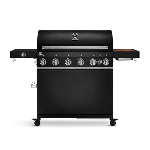 BURNHARD 6-Brenner Gasgrill Fat FRED Deluxe BLACK 2023 inkl. Backburner, 900°C Infrarot-Keramikbrennern, Seitenkochfeld, Gusseisen-Grillrost, Grillabdeckung, Grillwagen + klappbare Seitentische