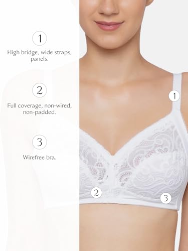 Image of Triumph Delicate Doreen Non Wired Non Padded Big Cup Bra Wireless Full Coverage Lace Everyday Women Bra Retro Support Wide Straps High Center Bridge Lingerie Pack of 1