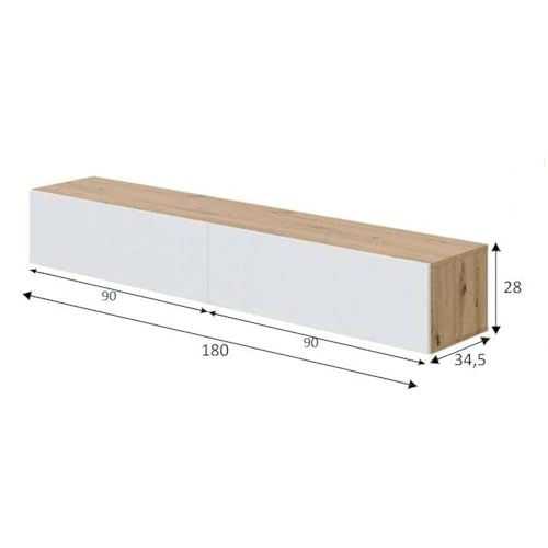 Meuble TV suspendu 180 cm push chêne/blanc Dmora