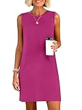 ANRABESS Womens Summer Casual Mini Dresses 2026 Sleeveless Crewneck Split Wrinkle-Free Beach Travel Vacation Short Sundress Hot Pink Large